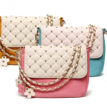 Embroidered diamond lattice flower chain shoulder bag-pink