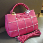 cute PU lattice Woven wire bowknot woman shoulder bag-pink