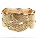 retro metal leaf broad wide bracelet-yellow