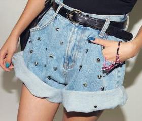 [gryxh3600200]Rivet retro hemming denim shorts