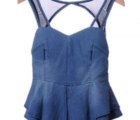[gryxh3600483]sexy elegant Splicing Nip-waisted wipes bosom denim vest
