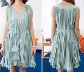 [gryxh3600274]sweet elegant pink Pleated chiffon dress--green
