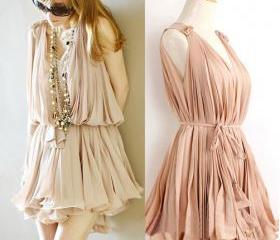 [gryxh3600274]sweet elegant pink Pleated chiffon dress---skin color