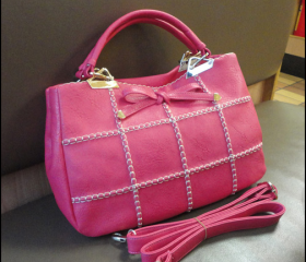 cute PU lattice Woven wire bowknot woman shoulder bag-pink