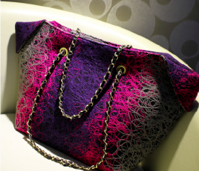 rainbow worsted shadow CONTRAST COLOR turned edge shoulder bag-corlorful