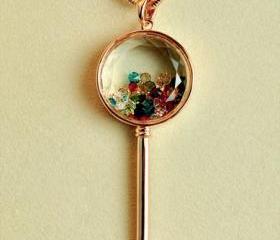 Electroplating 14 k gold Fancy coloured diamond key necklace 