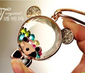 colorful rhinestone lovely bear necklace