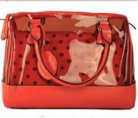 wave point transparent red woman shoulder bag