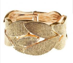 retro metal leaf broad wide bracelet-yellow