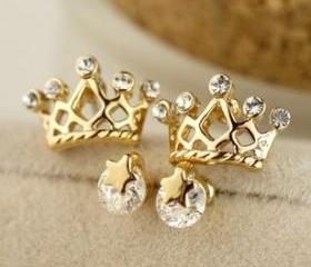 [gryxh3300220]shining stars crown earrings set Ear stud gift-yellow